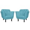 Kit 2 Poltronas Decorativas Pés Luis Xv Suede Azul Turquesa - Ds Estofados - 1