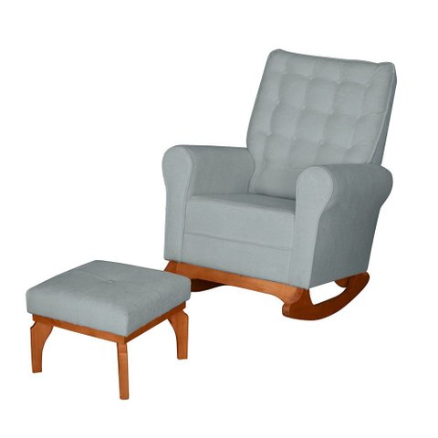Poltrona Amamentação Balanço Páris C/ Puff Boucle Cinza - Anjo de Casa