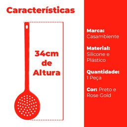 Escumadeira em Silicone Preto e Rose Gold - Casambiente UTSI116 - 5