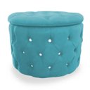 Ver imagem 1 de Puff Redondo Classico Capitonê Suede Azul Turquesa