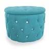 Puff Redondo Classico Capitonê Suede Azul Turquesa - 1