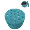 Ver imagem 2 de Puff Redondo Classico Capitonê Suede Azul Turquesa