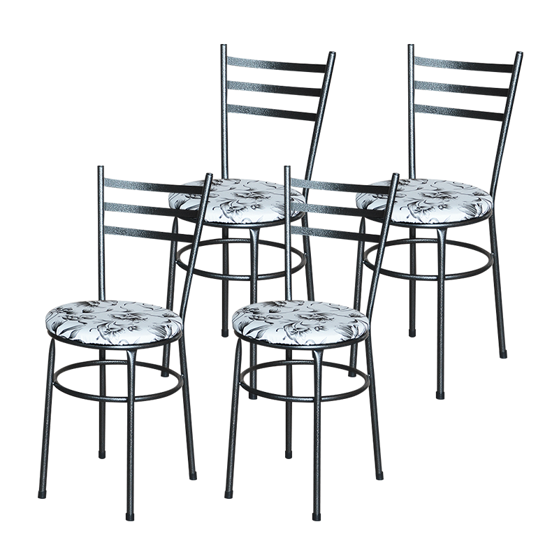 4 Cadeiras Epoxi Preta Craqueada Assento :Floral Branco