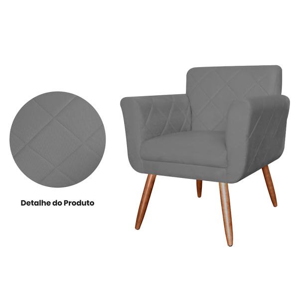 Kit 2 Poltronas Decorativas Isabela Em Tressê Pés Palito Suede Cinza - Ds Estofados - 5