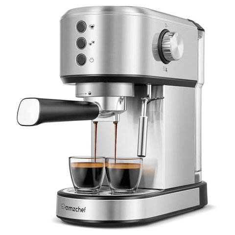 Amzchef Máquina de Café Expresso 20 Bar com Vaporizador de Leite (prata)