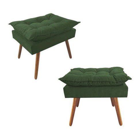 Kit 2 Puffs Decorativos Opalla Pés Palito Suede Verde