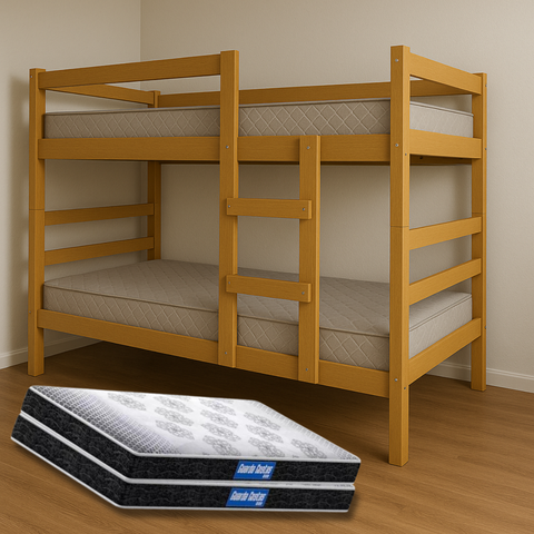 Beliche com Colchão Confortável D20 Escada e Proteção Inclusa 100% Mdf Vira 2 Camas Cor:cinamomo