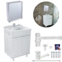 Ver imagem 1 de Gabinete 02 Portas para Banheiro com Lavatório + Armário + Torneira + Engate Flexível + Fita Veda Ro