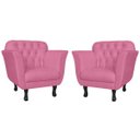 Ver imagem 1 de Kit 2 Poltronas Decorativas Pés Luis xv Suede Rosa - Ds Estofados