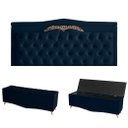 Ver imagem 1 de Kit Helena Cabeceira de Cama Painel e Calçadeira Baú King 195 Cm Suede Azul Marinho Eli Móveis e Dec