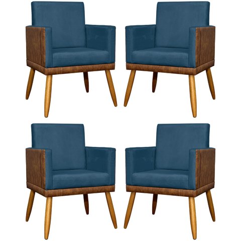 Kit 4 Poltronas para Sala Modernas Lis Corino e Suede Cores Pé 30cm