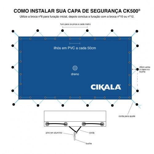 Capa de Segurança para Piscina 4x3 Metros CK500 Micras c/ Ilhós de PVC + Pinos em Alumínio + - 12