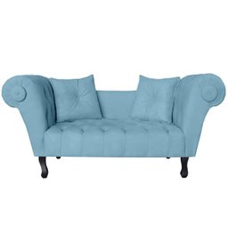 Recamier Divã Namoradeira Dubai Capitonê Suede Azul Turquesa - 1
