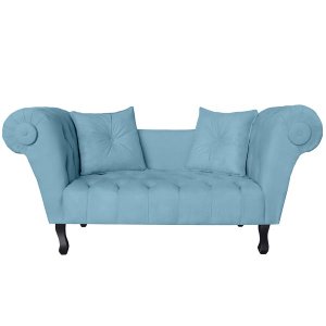 Recamier Divã Namoradeira Dubai Capitonê Suede Azul Turquesa