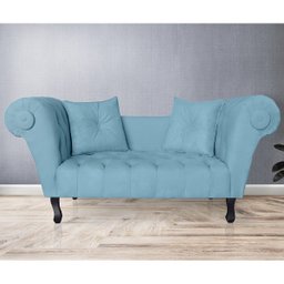 Recamier Divã Namoradeira Dubai Capitonê Suede Azul Turquesa - 2