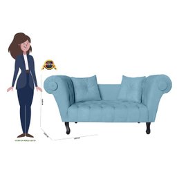 Recamier Divã Namoradeira Dubai Capitonê Suede Azul Turquesa - 6