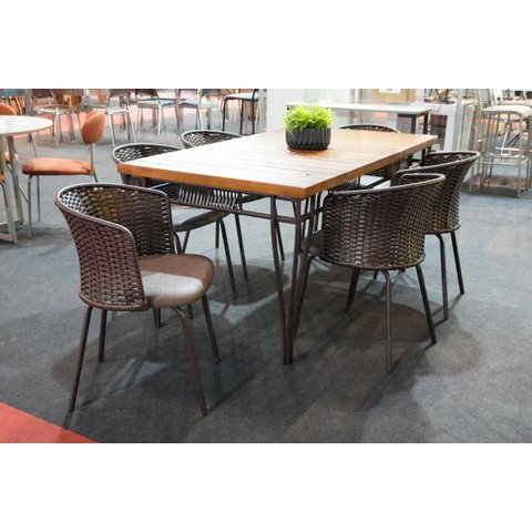 Mesa de Jantar Retangular 6 Cadeira Gourmet Geane Marrom