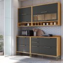 Ver imagem 1 de Armário de Cozinha Compacta Modulada 4 Peças 7 Portas com Vidro 200cm 100% MDF Vicenza Espresso Móveis Cinza/Amêndoa/Chumbo