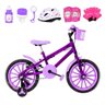Bicicleta Infantil Feminina Aro 16 Nylon + Kit Proteção Cor Violeta e Lilás - 1