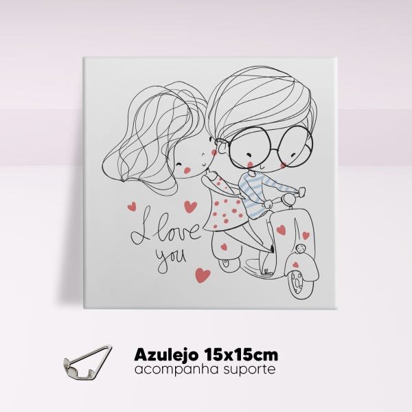 Azulejo Decorativo 15x15cm I Love You Presentes Romero Com Suporte - 2