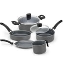 Ver imagem 1 de Jogo de Panelas Cinza 5 Peças Antiaderente Tampa de Vidro Alegrette