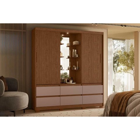 Guarda Roupa Atena 2 Portas e 6 Gavetas - Nogueira Cappuccino Flex - Albatroz