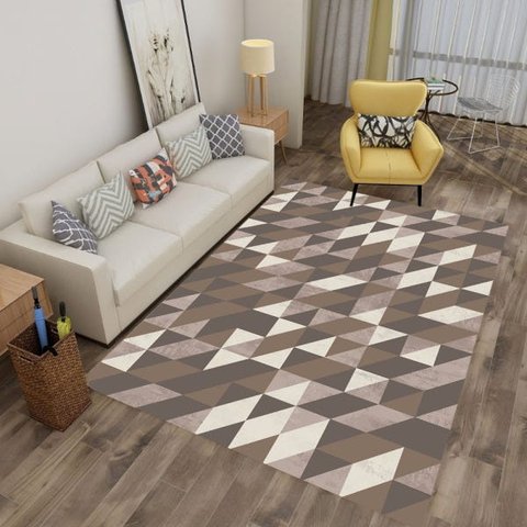 Tapete Sala Quarto Antiderrapante 1,00x1,40M Geométrico Moderno Marrom Casa Dona