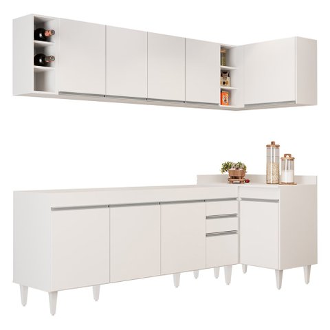 Armário de Cozinha Modulado de Canto Esquerdo 5 Peças Cp52 Balcão sem Tampo Branco - Lumil Lumil Móv