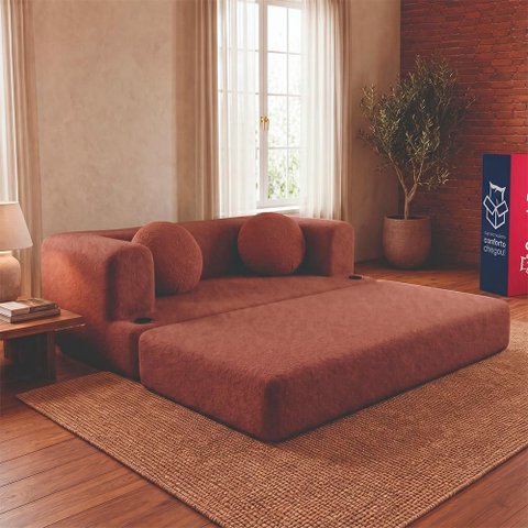 Sofá Cama Hali 1,50m Xpand Tech Tecido Bouclê Marrom Cama Inbox