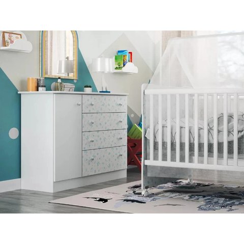 Cômoda para Bebê Azul Espaçosa com 04 Gavetas e 1 Porta Icp
