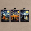 Ver imagem 2 de Kit 3 Quadro Decorativo Gatos Van Gogh Arte Noite Estrelada Qualidade Premium Moderno 28x20cm