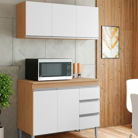 Conjunto Cozinha Compacta Moderna Balcão Pia sem Tampo e Armário Aéreo Ajl Móveis
