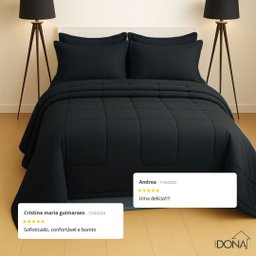 Jogo de Cama Casal 6 Peças com Edredom e Lençol Preto Casa Dona - 6