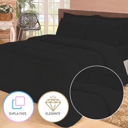 Jogo de Cama Casal 6 Peças com Edredom e Lençol Casa Dona Preto - 2