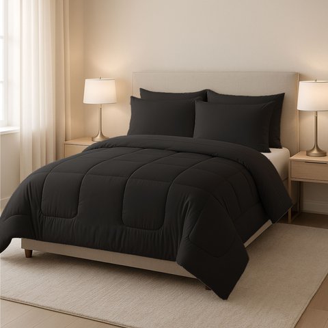 Jogo de Cama Casal 6 Peças com Edredom e Lençol Preto Casa Dona