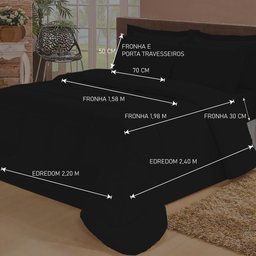 Jogo de Cama Casal 6 Peças com Edredom e Lençol Casa Dona Preto - 4