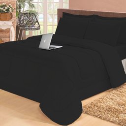 Jogo de Cama Casal 6 Peças com Edredom e Lençol Casa Dona Preto - 1