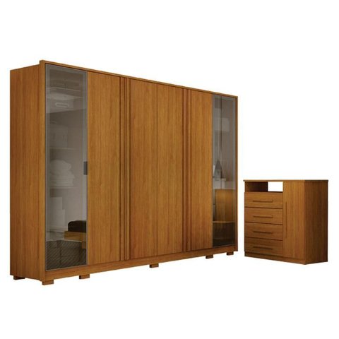 Guarda Roupa Casal Prime 6 Portas com Cômoda Diamante 4 Gavetas 1 Porta Cinamomo – Leifer