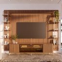 Ver imagem 1 de Estante para TV Home Theater 85" MDF 291cm 10 Prateleiras Vidro Reflecta com LED Neon Float Canella