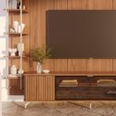 Ver imagem 4 de Estante para TV Home Theater 85" MDF 291cm 10 Prateleiras Vidro Reflecta com LED Neon Float Canella