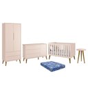 Ver imagem 1 de Dormitório Infantil Theo Retrô 2 Portas, Cômoda 1 Porta, Berço, Mesa de Apoio Rosa com Pés Amadeirad
