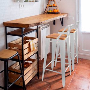 Kit 2 Banquetas Alta Industrial Bistrô Iron Tolix com Encosto em Aço Branca Assento Sublimado