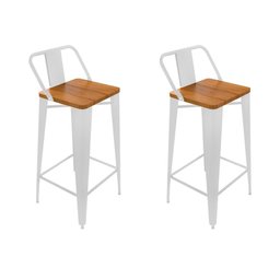 Kit 2 Banquetas Alta Industrial Bistrô Iron Tolix com Encosto em Aço Branca Assento Sublimado - 2