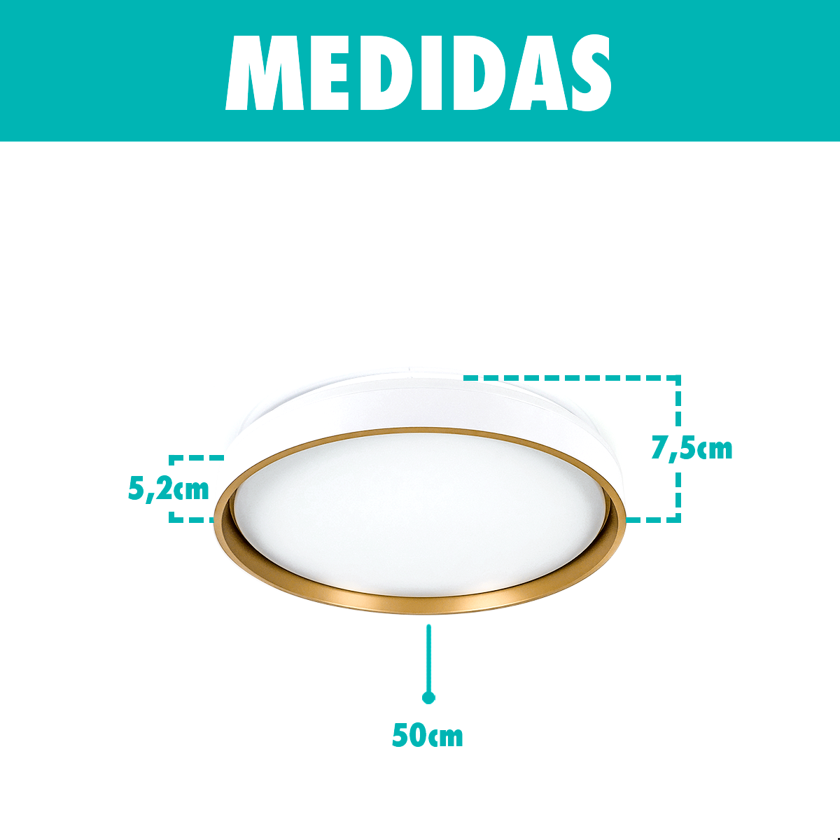 Lustre de Led Paflon Redondo Branco com Dourado 3000k - 5