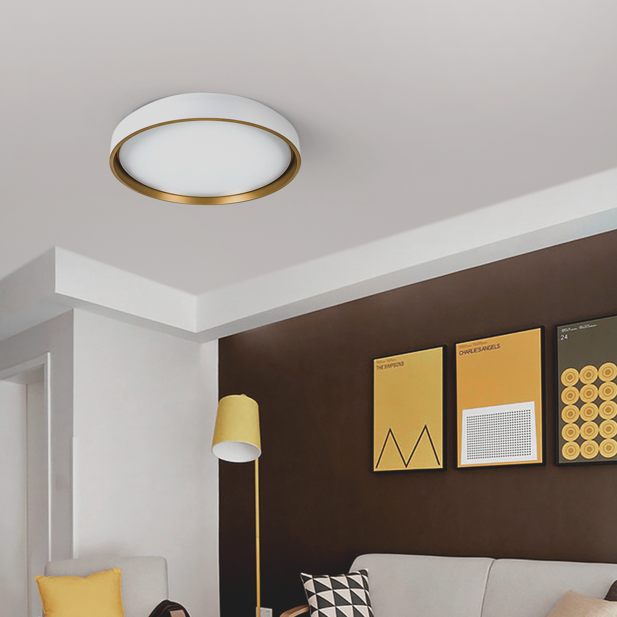 Lustre de Led Paflon Redondo Branco com Dourado 3000k - 4