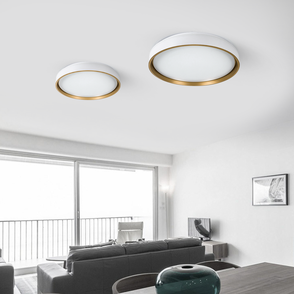 Lustre de Led Paflon Redondo Branco com Dourado 3000k - 6