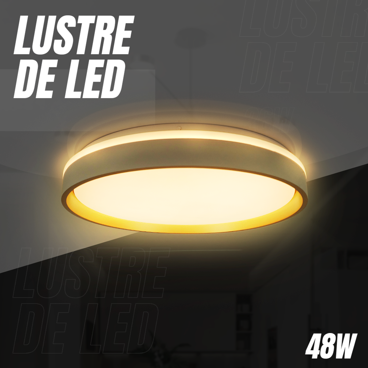 Lustre de Led Paflon Redondo Branco com Dourado 3000k - 3