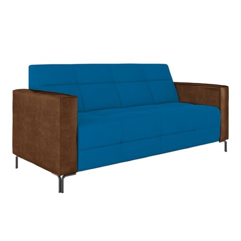 Sofá Living Decorativo Houston 2 Lugares 200cm Pés em Metal Veludo/ Pu Azul/ Marrom G33 - Gran Belo