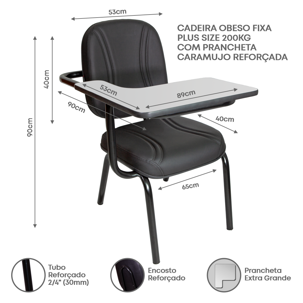 Cadeira Escritório Obeso Plus Size Escolar Prancheta 200kg - 3