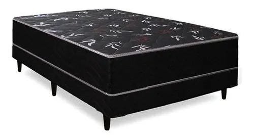 Cama Box Conjugado Ortopédico Casal Suede Preto 138x188x40